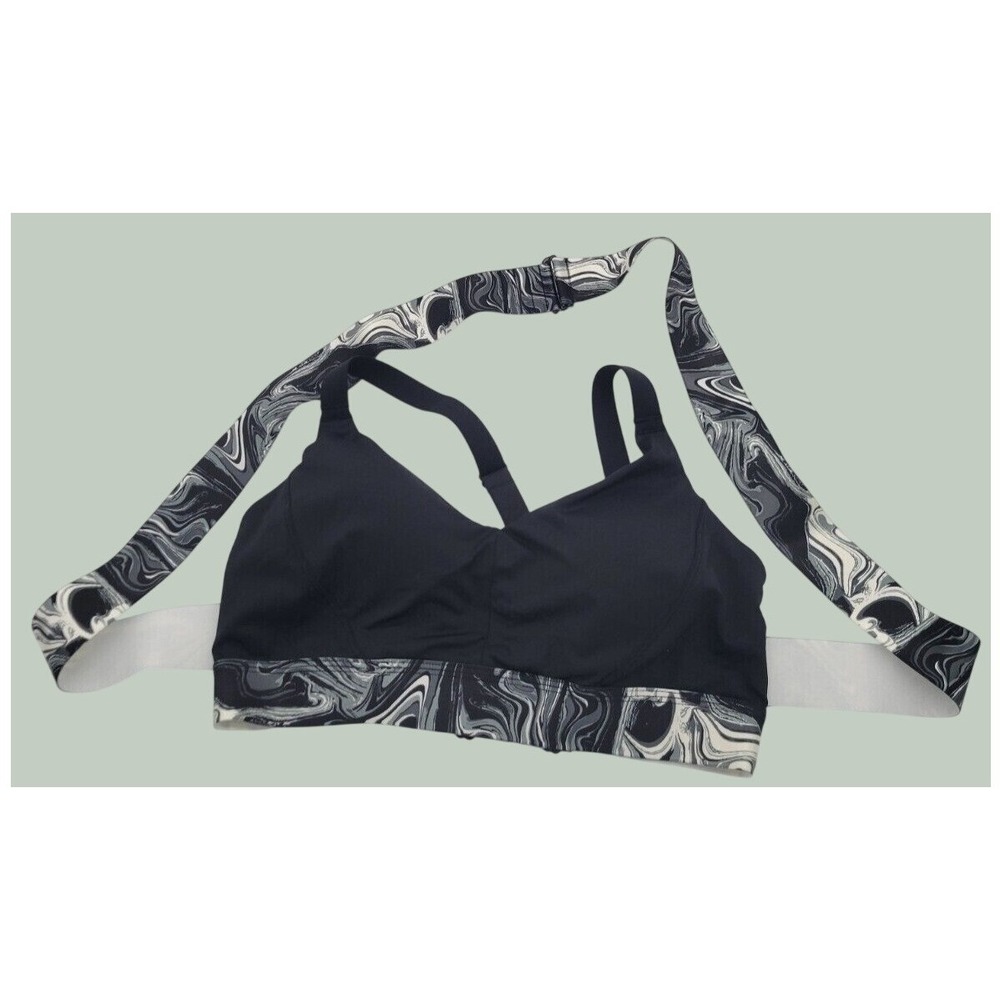 Adore Me Sports Bra Marble Print Band Athletic Yoga Gym Jet Black Large New